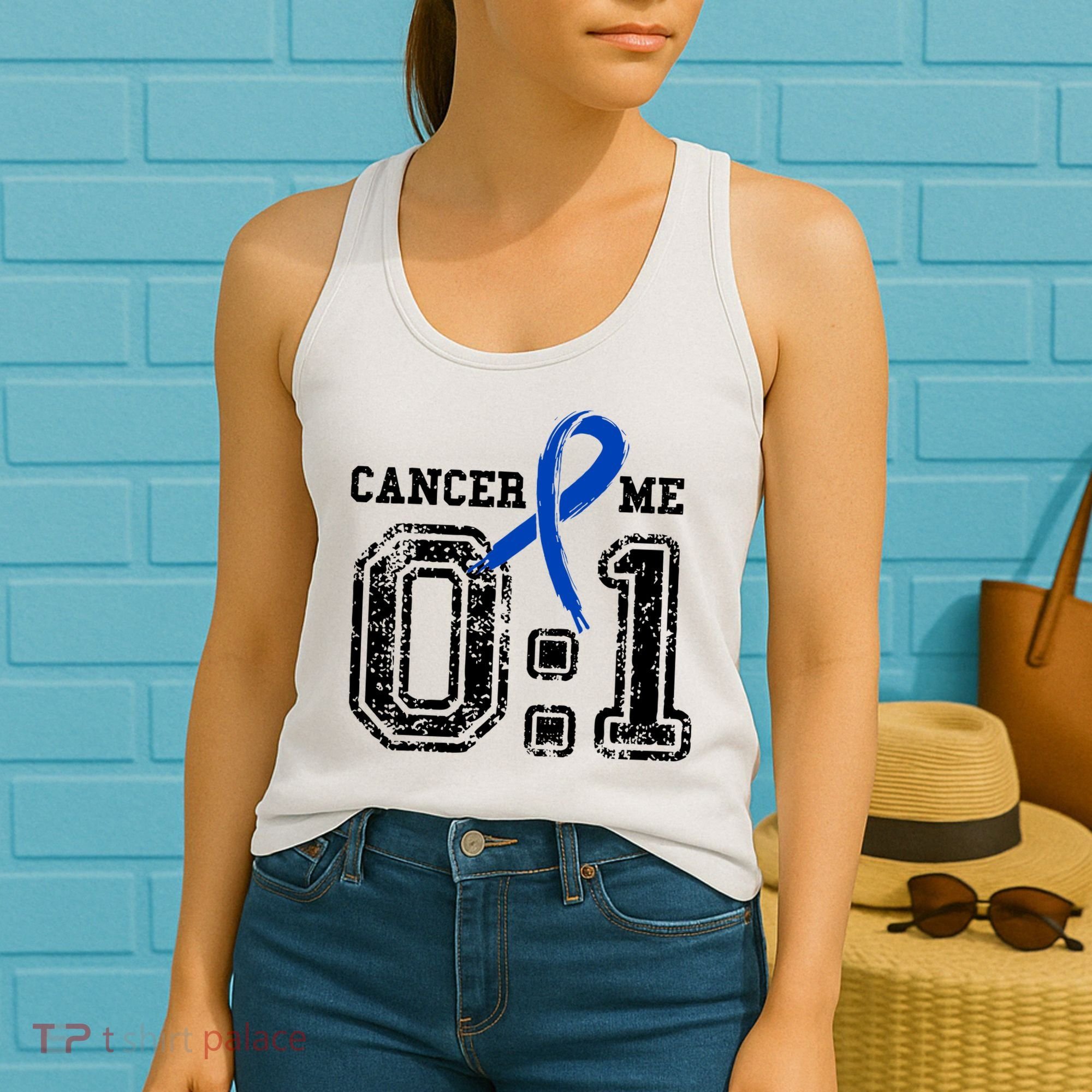 Blue Ribbon Cancer 0:1 Awareness Survivor Women's Tank Top