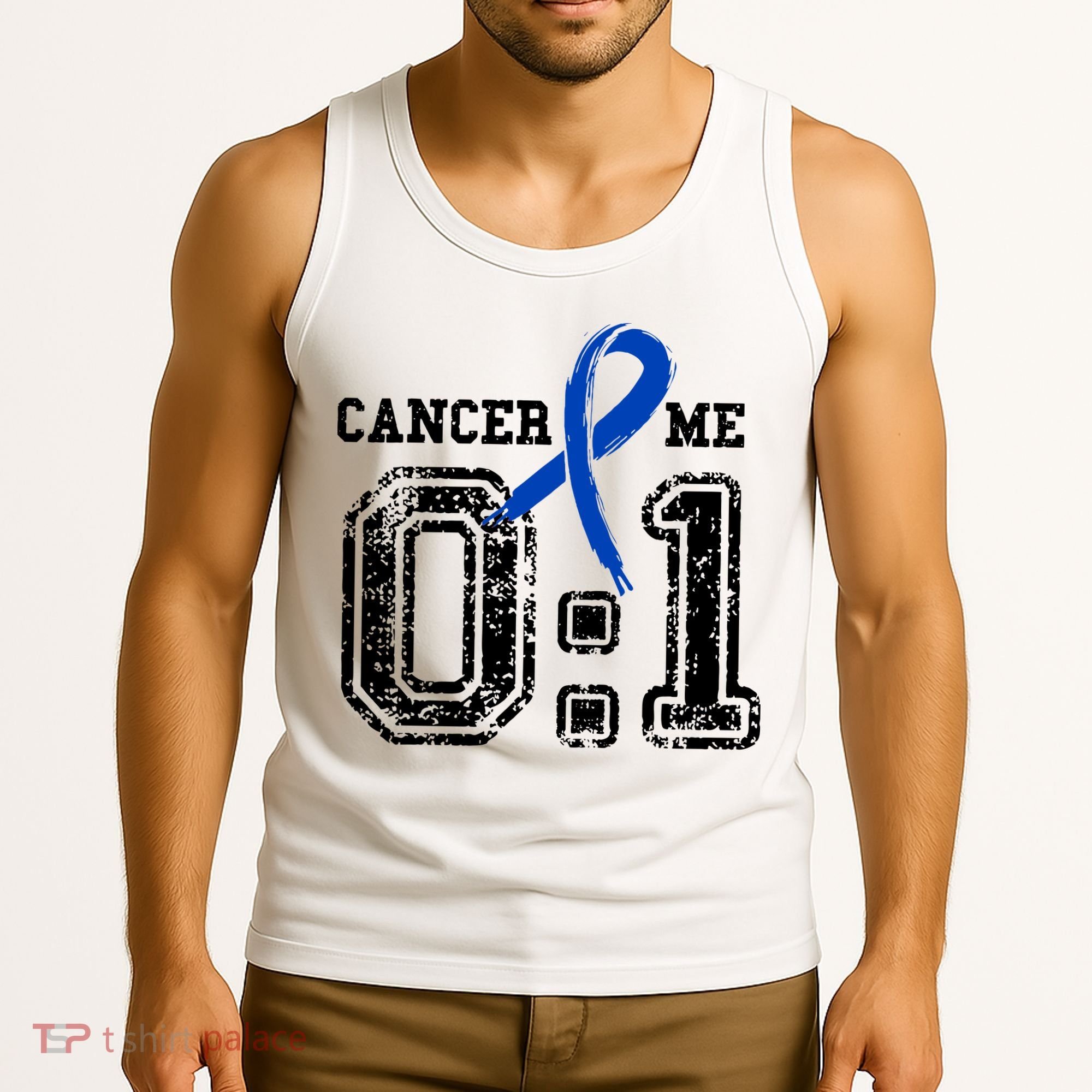 Blue Ribbon Cancer 0:1 Awareness Survivor Tank Top