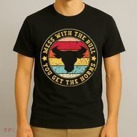 Bull Rider Cowboys Mess With The Bull YouLl Get The Horns T-Shirt thumb 3