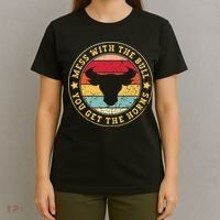 Bull Rider Cowboys Mess With The Bull YouLl Get The Horns T-Shirt thumb 4
