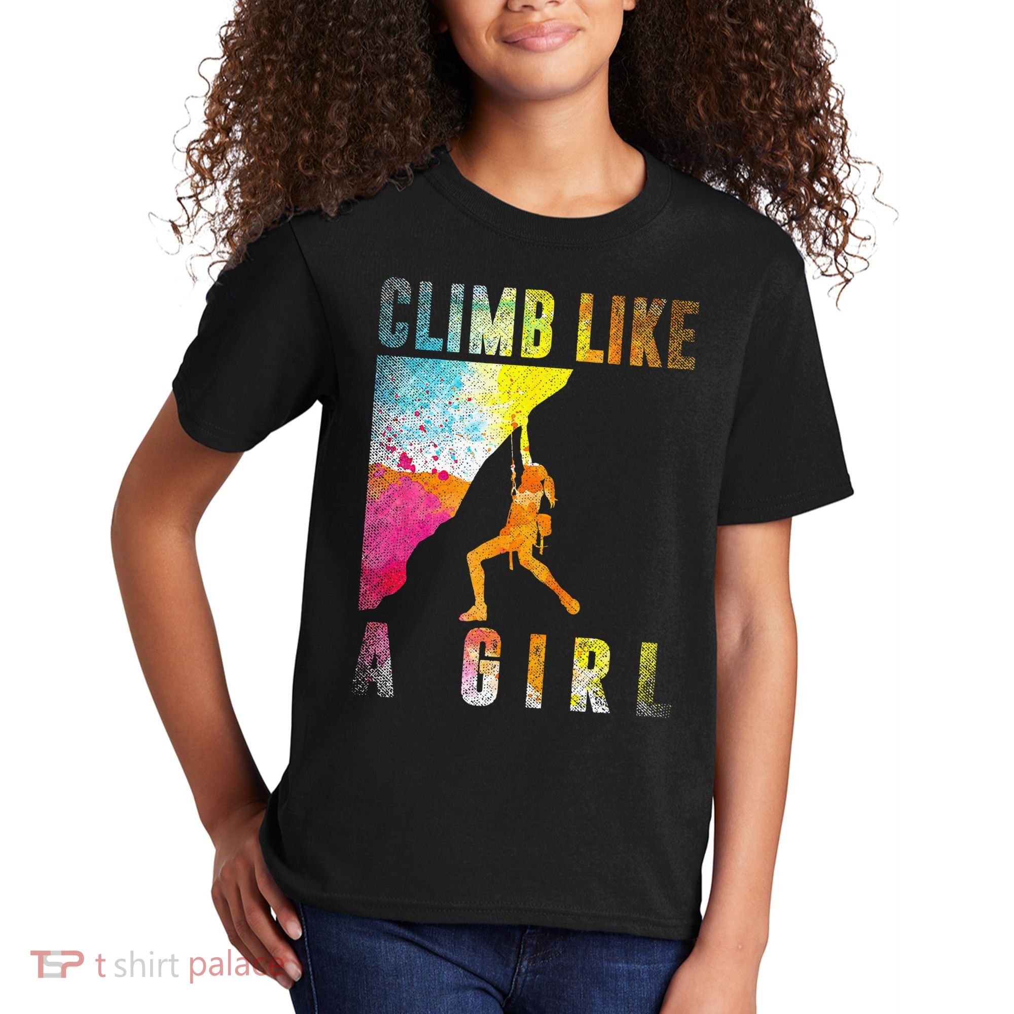 Bouldering Rock Climber Women Kids Rock Climbing Kids T-Shirt