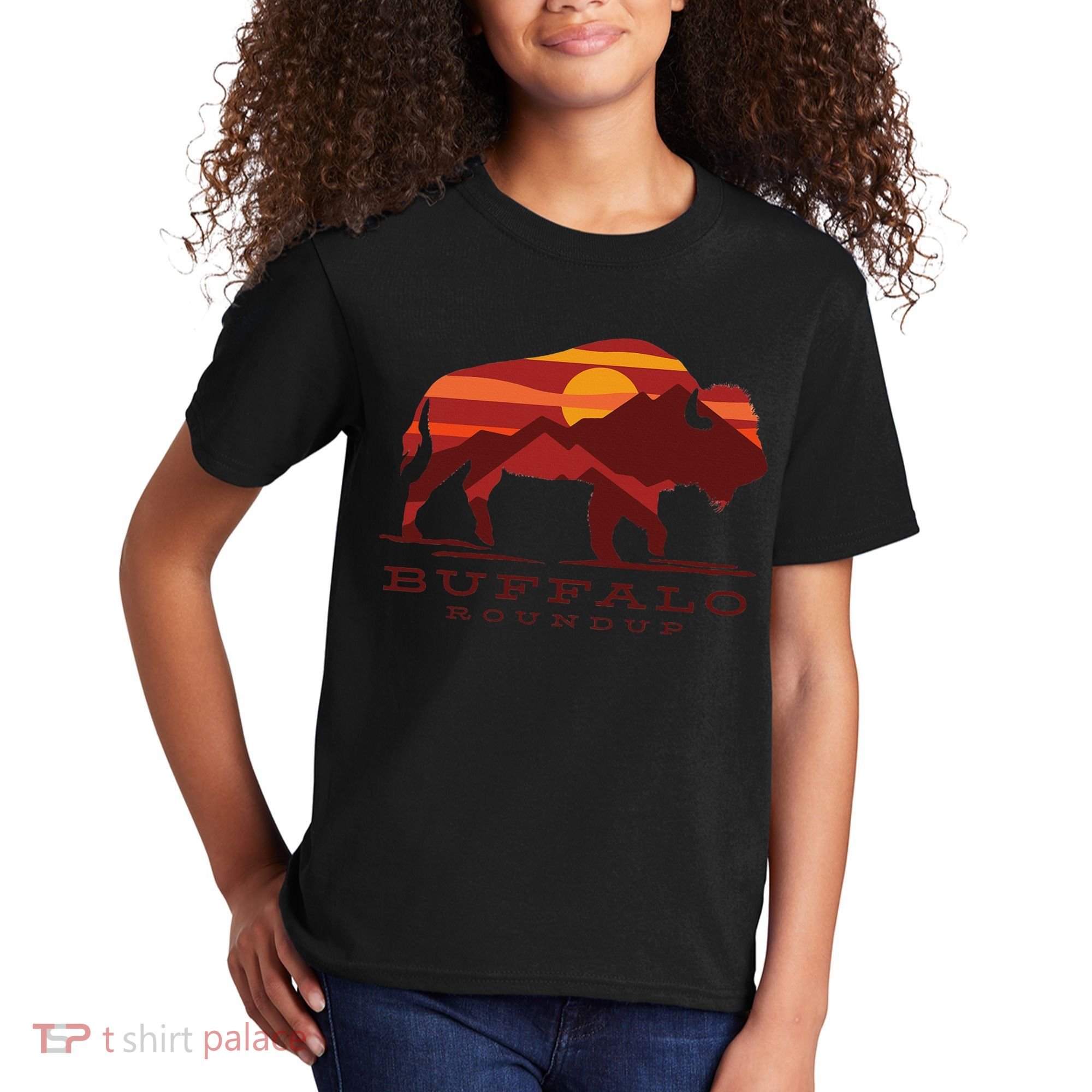 Buffalo Roundup Custer State Park South Dakota Sunset Kids T-Shirt