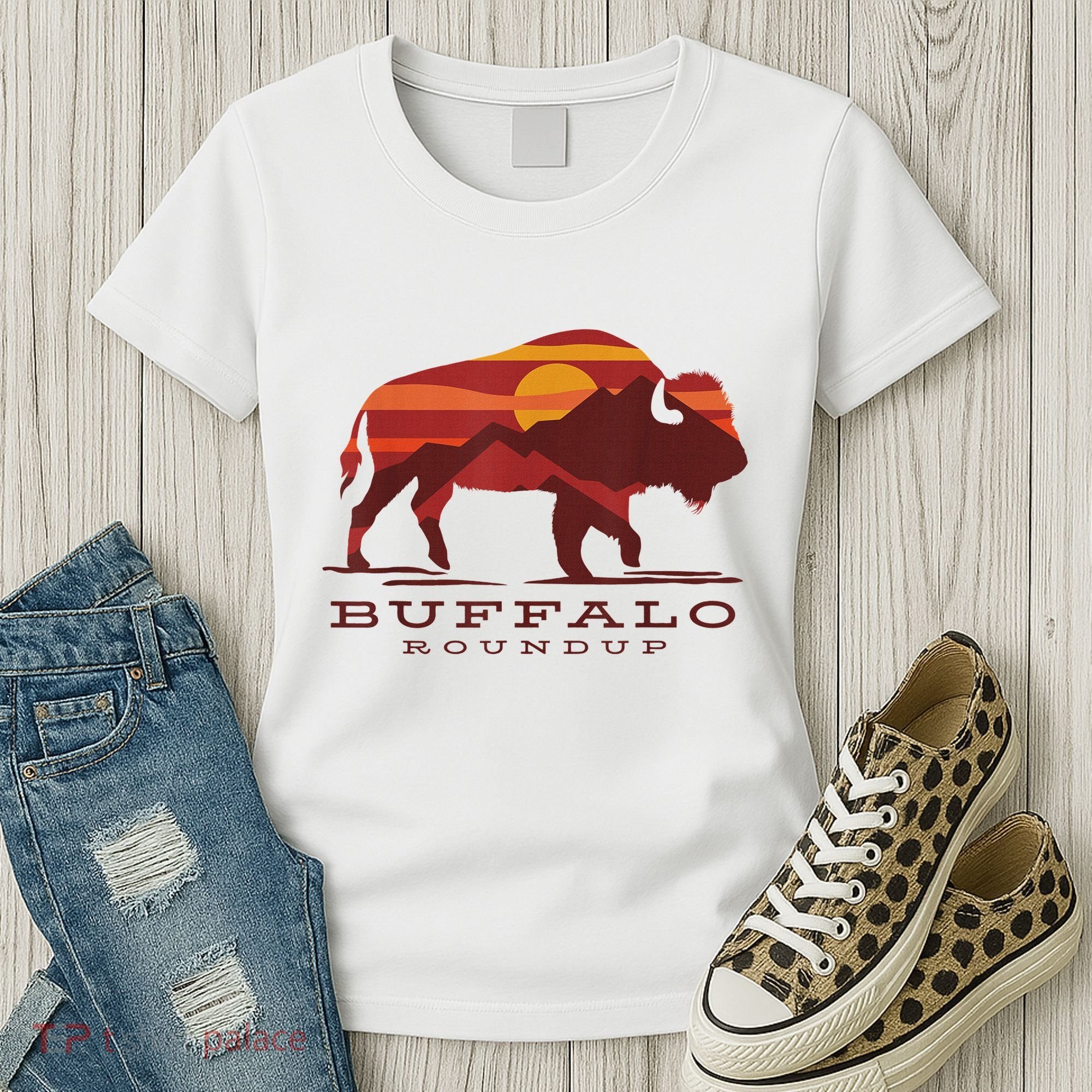 Buffalo Roundup Custer State Park South Dakota Sunset Women's T-Shirt