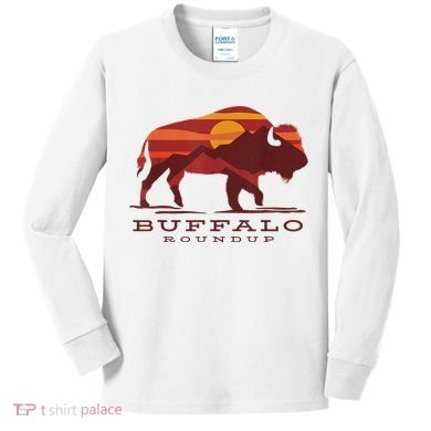 Buffalo Roundup Custer State Park South Dakota Sunset Kids Long Sleeve Shirt
