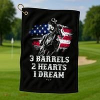 Barrel Racing Cool Gift 3 Barrels 2 Hearts 1 Dream Cool Gift Riding Funny Gift Golf Towel thumb 1