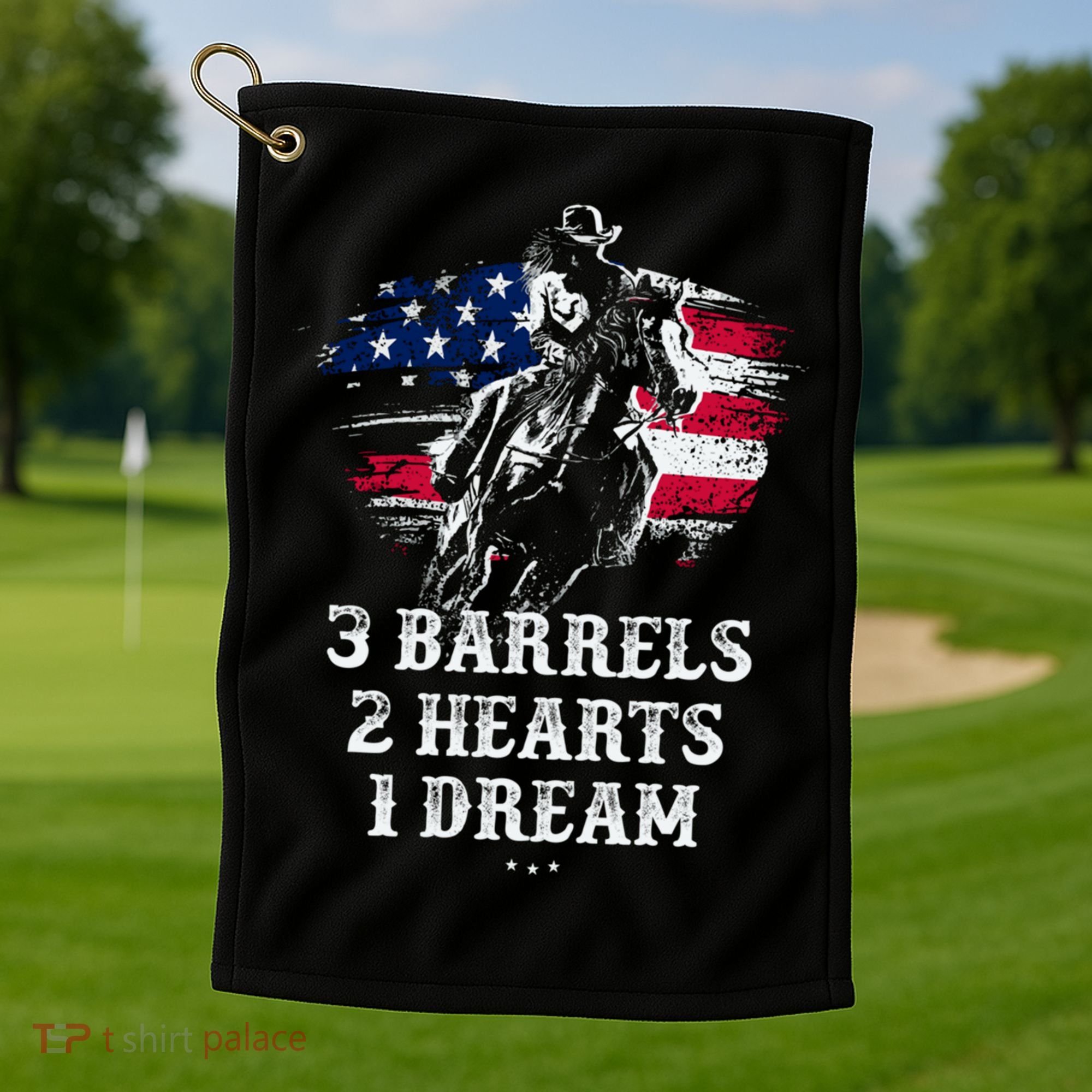 Barrel Racing Cool Gift 3 Barrels 2 Hearts 1 Dream Cool Gift Riding Funny Gift Golf Towel