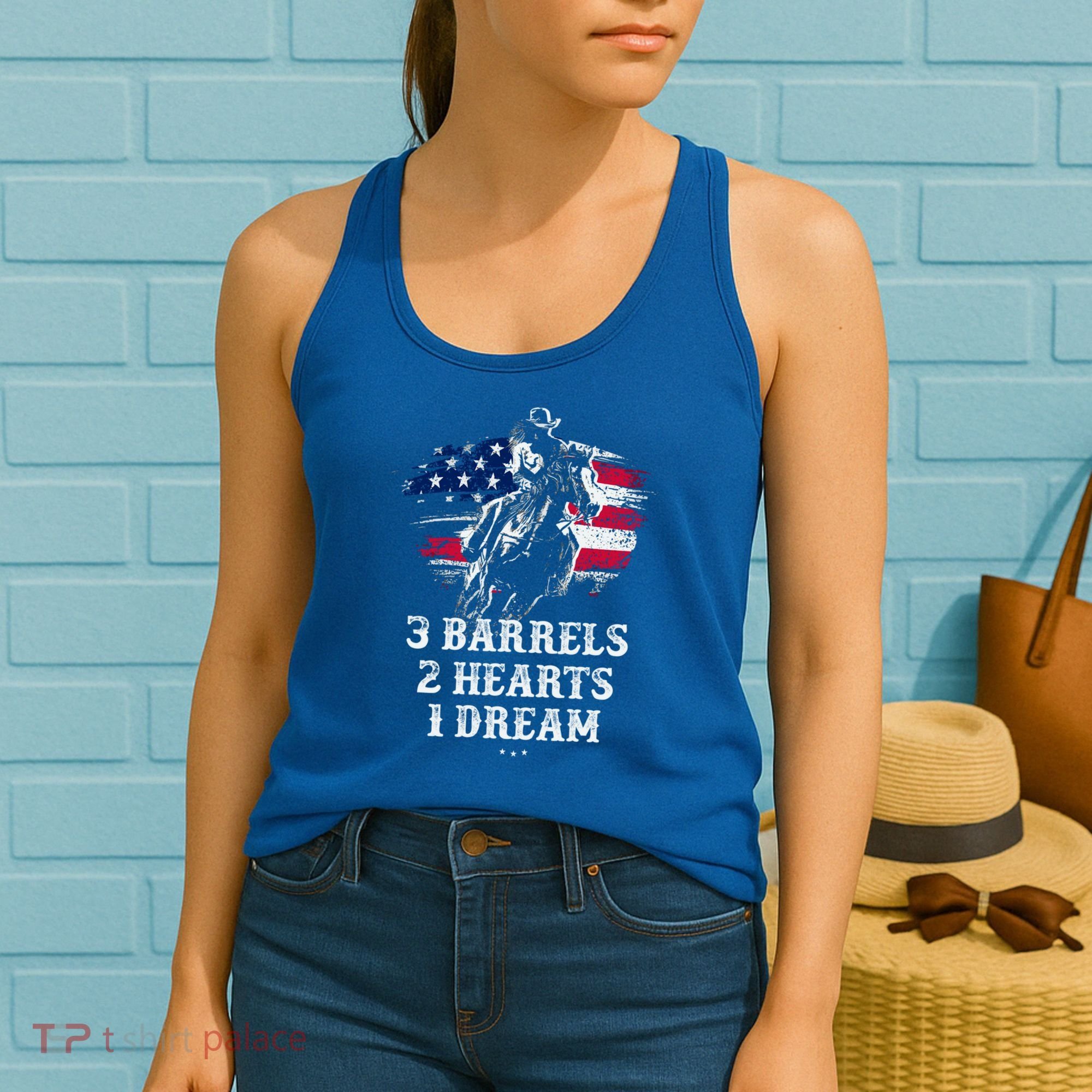 Barrel Racing Cool Gift 3 Barrels 2 Hearts 1 Dream Cool Gift Riding Funny Gift Women's Tank Top