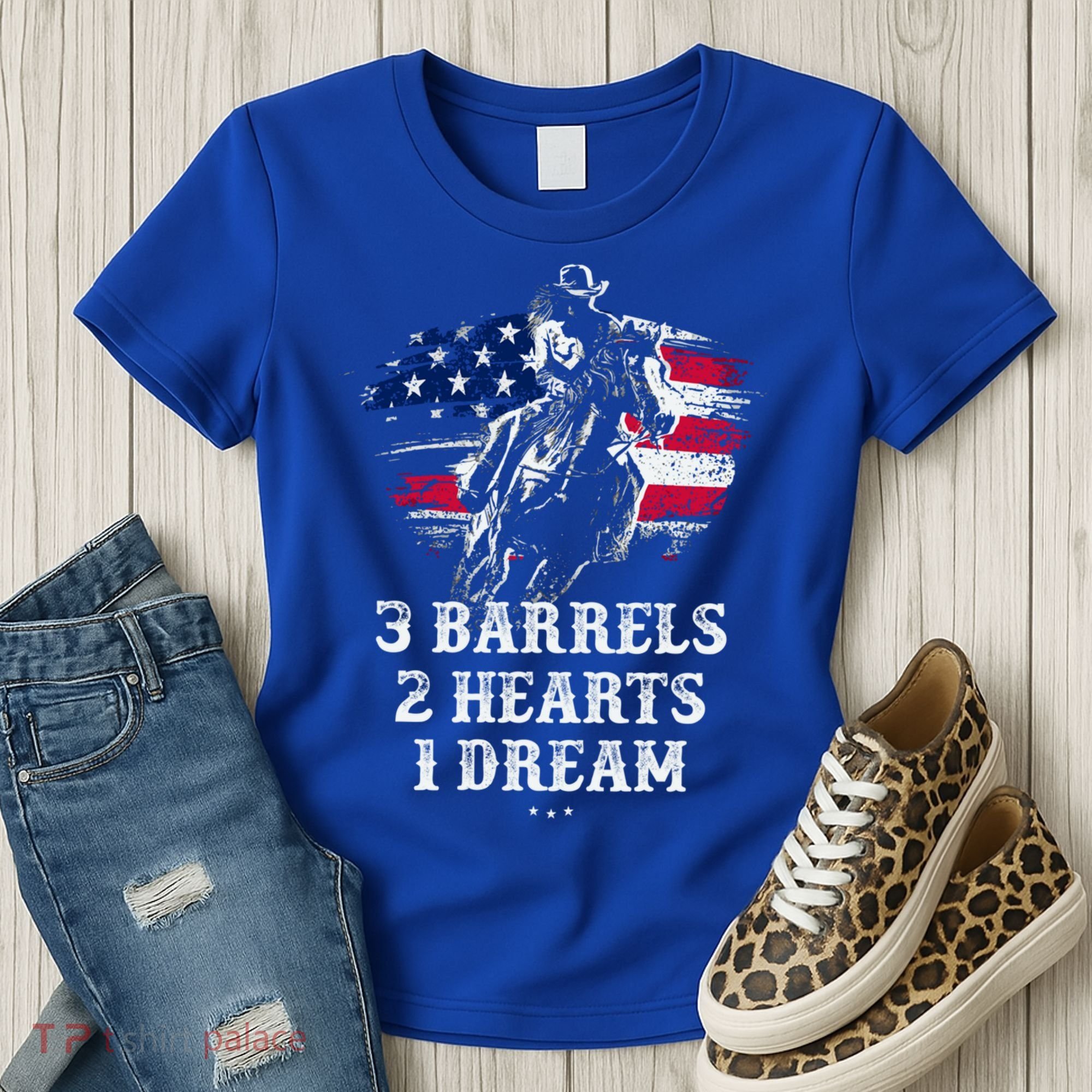 Barrel Racing Cool Gift 3 Barrels 2 Hearts 1 Dream Cool Gift Riding Funny Gift Women's T-Shirt