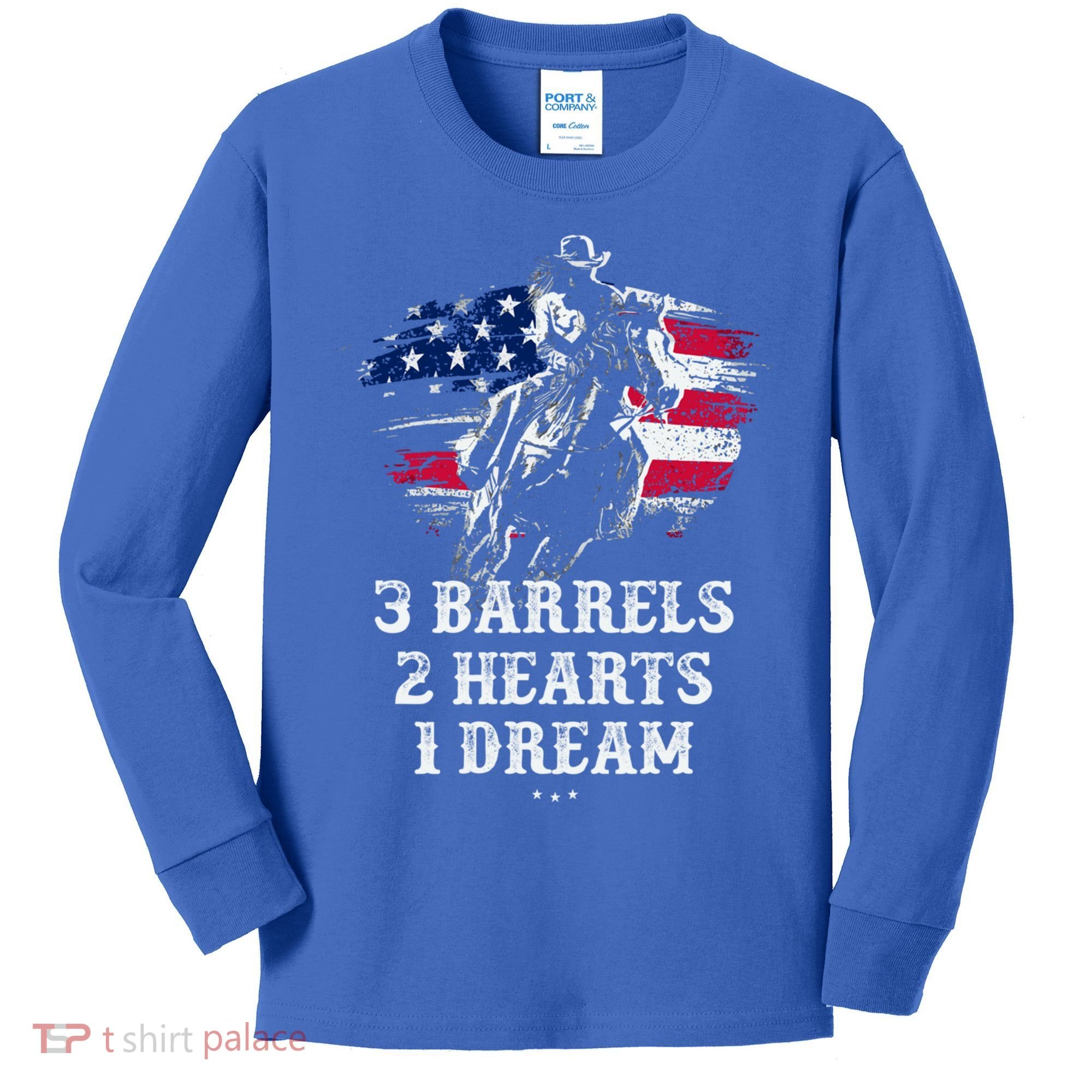 Barrel Racing Cool Gift 3 Barrels 2 Hearts 1 Dream Cool Gift Riding Funny Gift Kids Long Sleeve Shirt