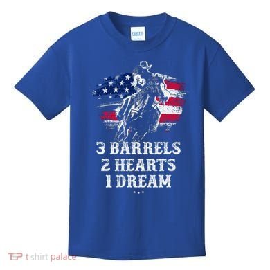 Barrel Racing Cool Gift 3 Barrels 2 Hearts 1 Dream Cool Gift Riding Funny Gift Kids T-Shirt