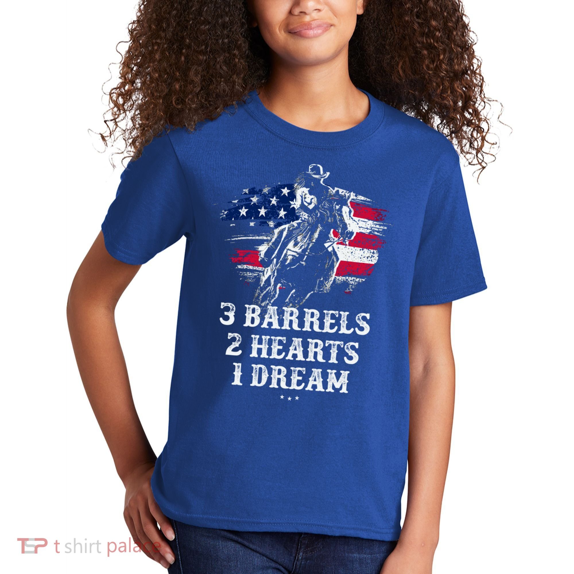 Barrel Racing Cool Gift 3 Barrels 2 Hearts 1 Dream Cool Gift Riding Funny Gift Kids T-Shirt