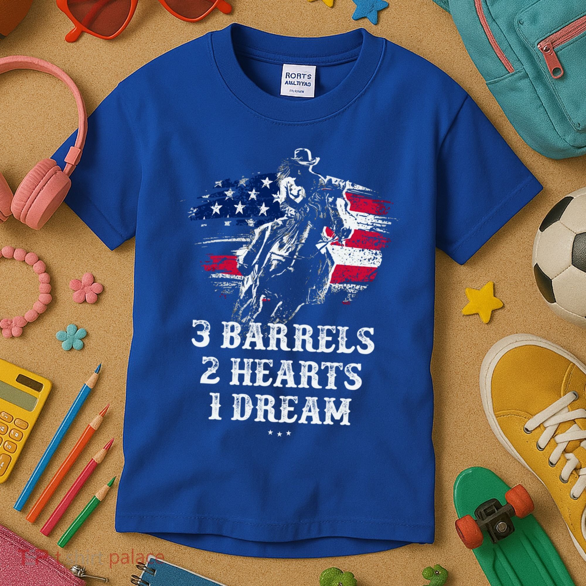 Barrel Racing Cool Gift 3 Barrels 2 Hearts 1 Dream Cool Gift Riding Funny Gift Kids T-Shirt