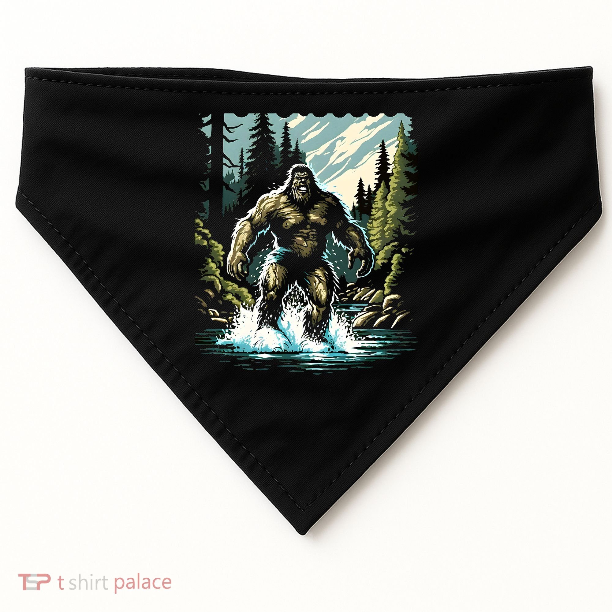 Bigfoot River Crossing in National Forest Sasquatch Cryptid USA-Made Doggie Bandana