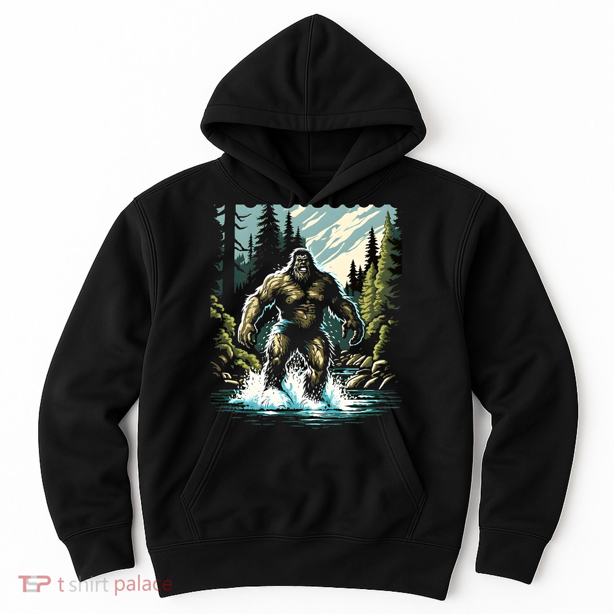 Bigfoot River Crossing in National Forest Sasquatch Cryptid Hoodie