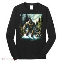 Bigfoot River Crossing in National Forest Sasquatch Cryptid Long Sleeve Shirt thumb 0