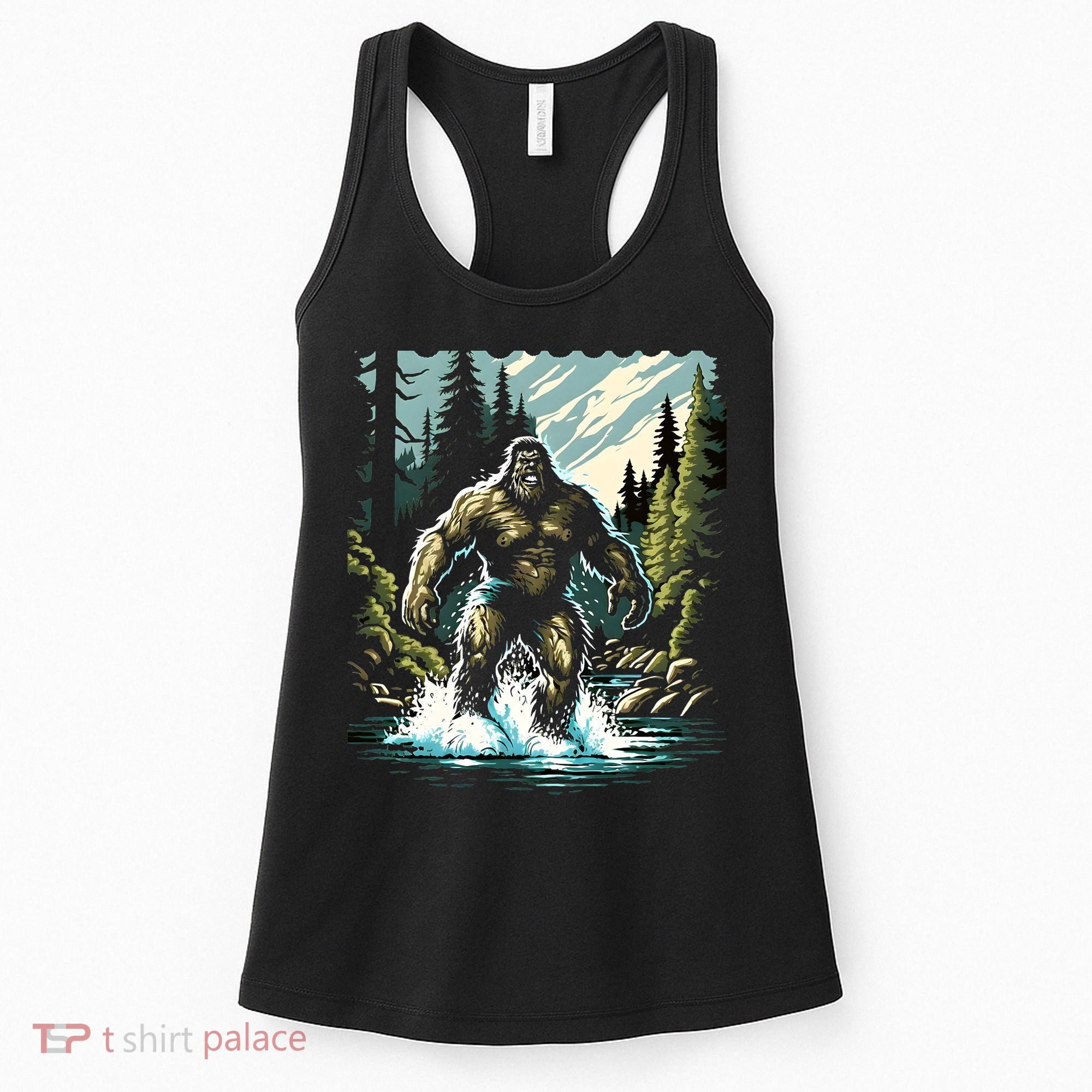 Bigfoot River Crossing in National Forest Sasquatch Cryptid Women's Tank Top