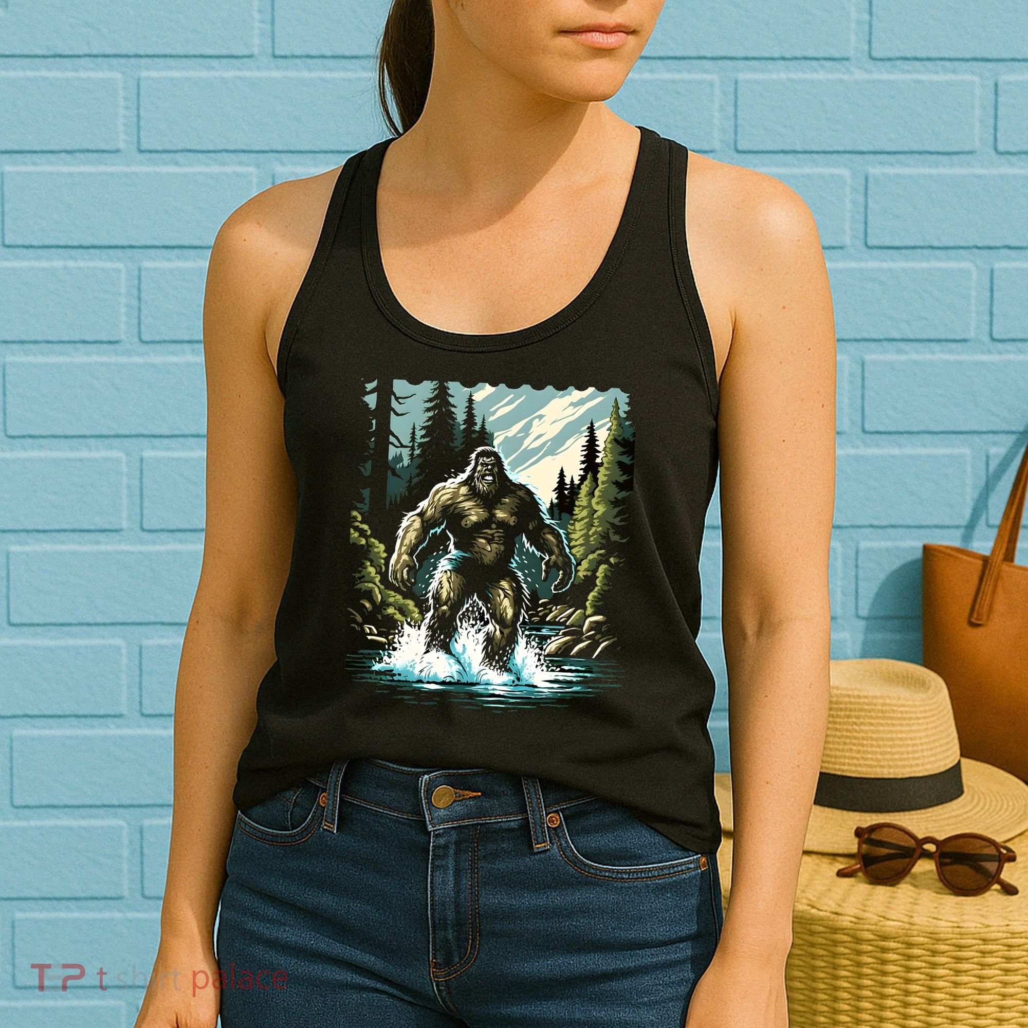 Bigfoot River Crossing in National Forest Sasquatch Cryptid Women's Tank Top