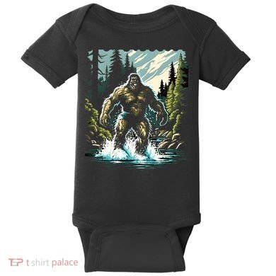 Bigfoot River Crossing in National Forest Sasquatch Cryptid Baby Bodysuit