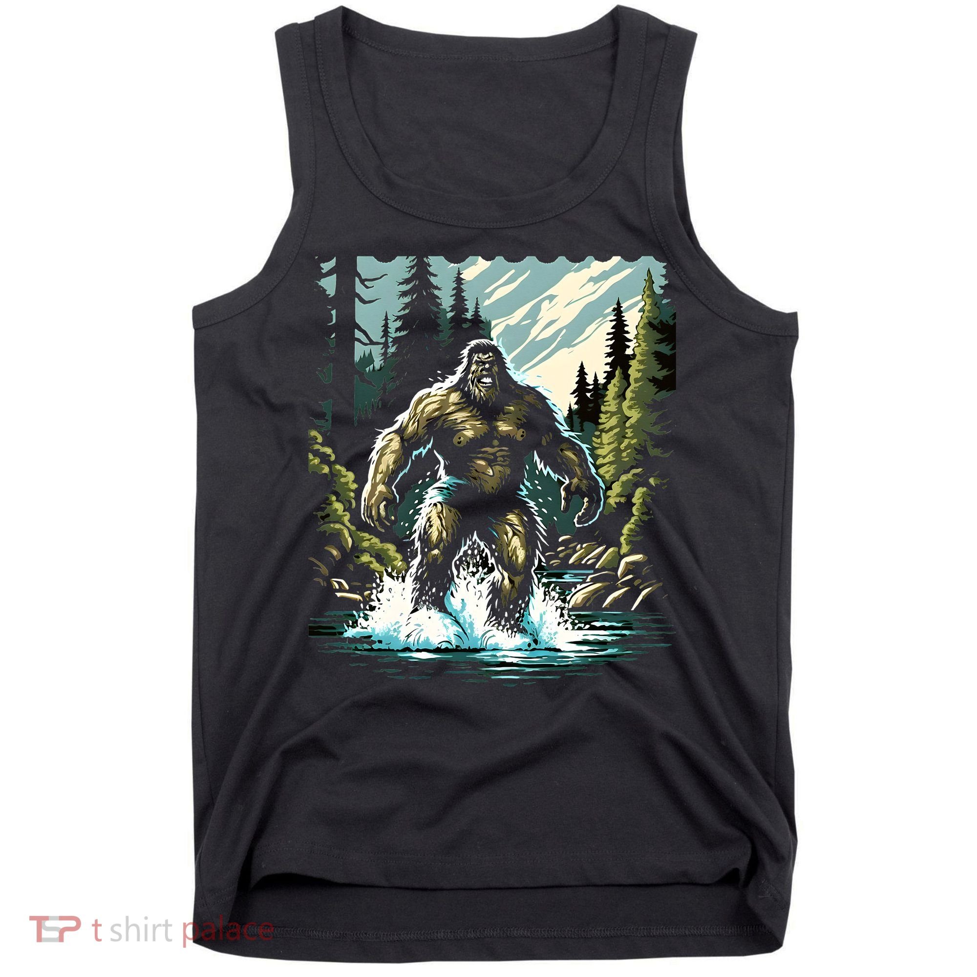 Bigfoot River Crossing in National Forest Sasquatch Cryptid Tank Top