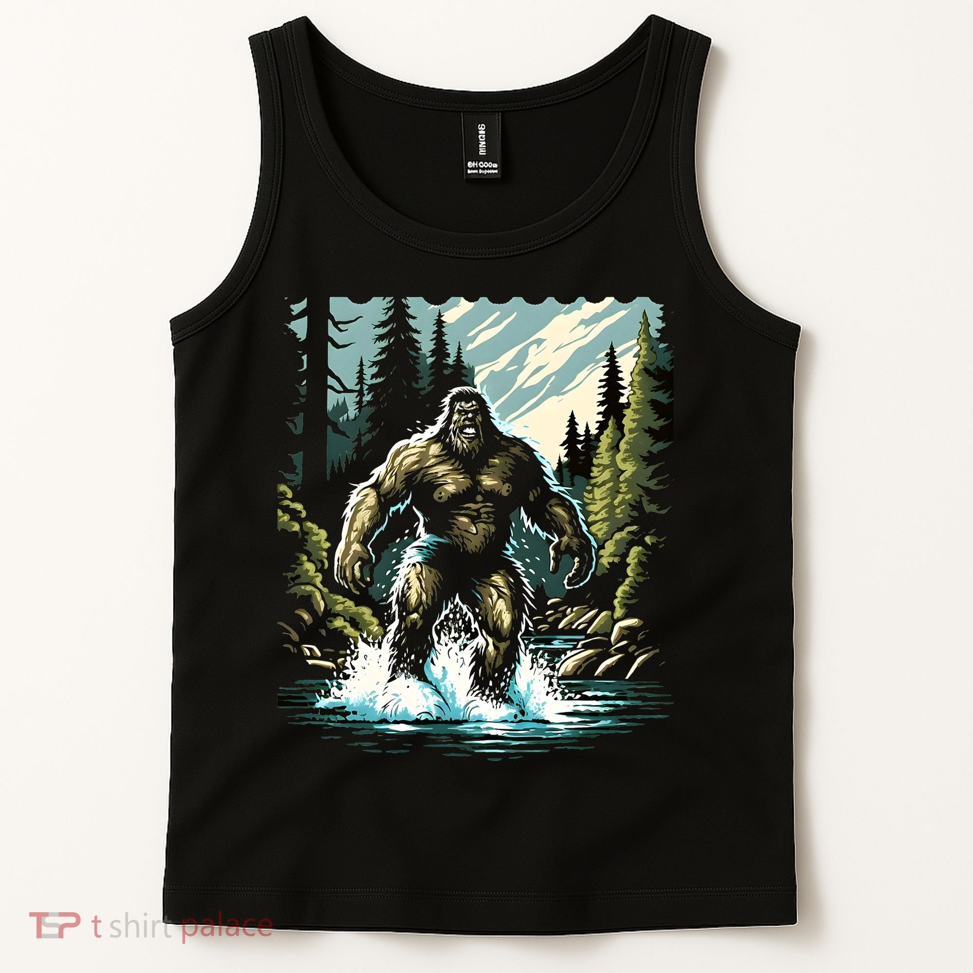 Bigfoot River Crossing in National Forest Sasquatch Cryptid Tank Top