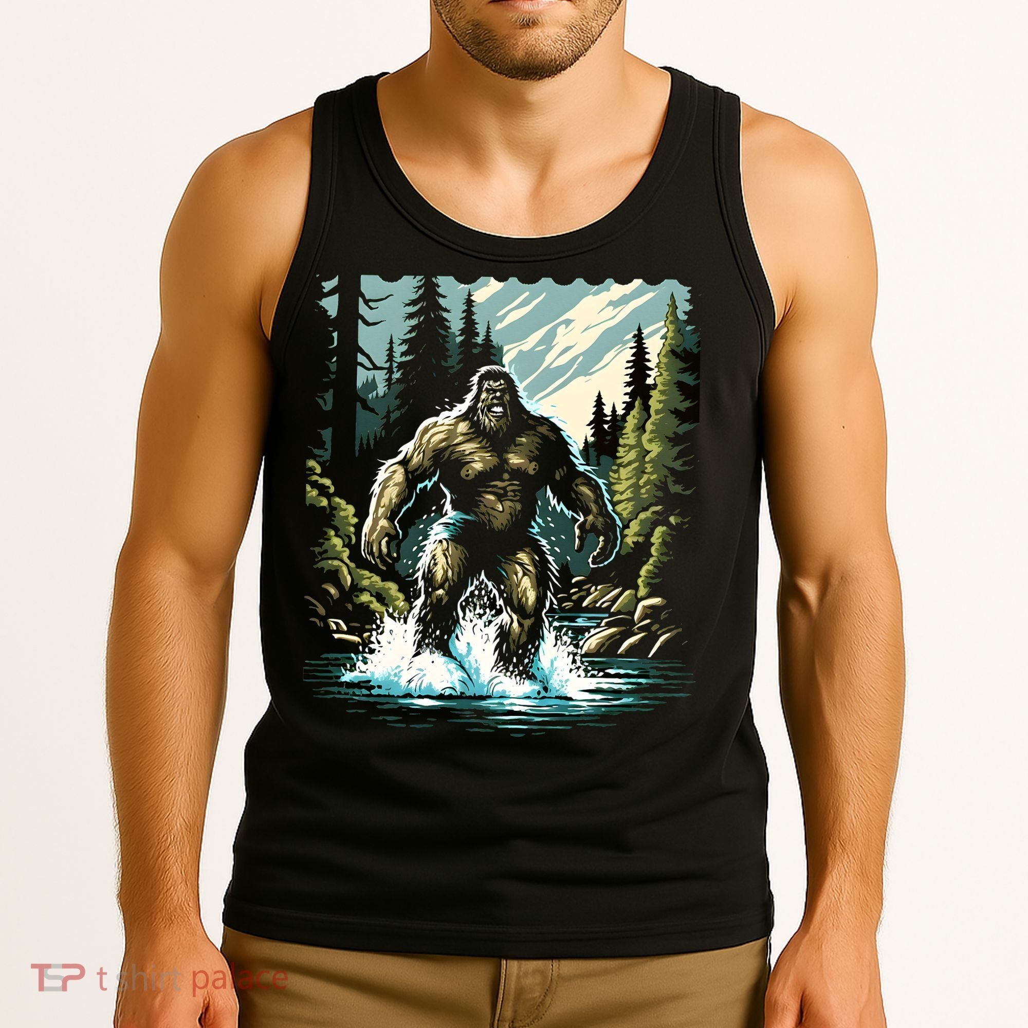 Bigfoot River Crossing in National Forest Sasquatch Cryptid Tank Top