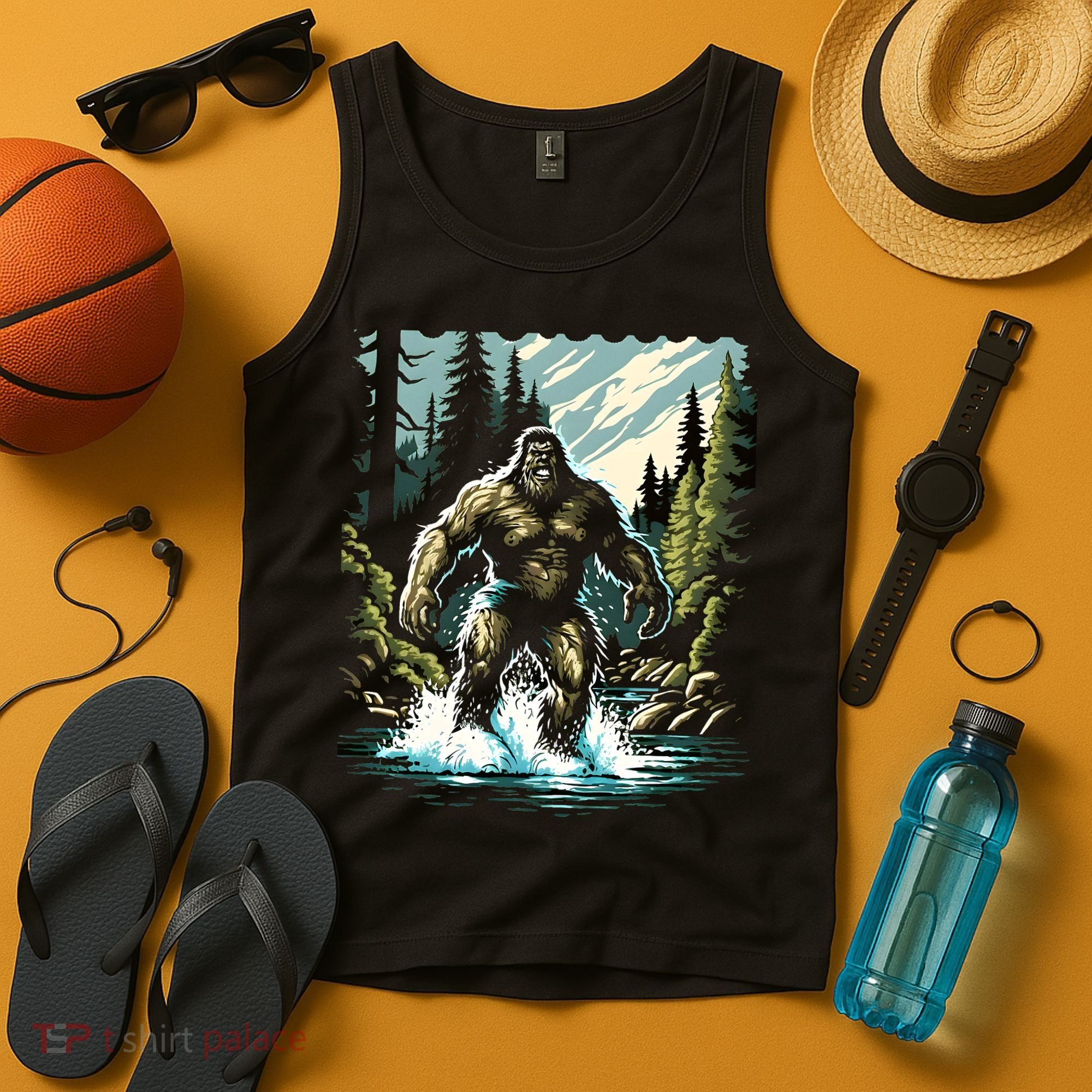 Bigfoot River Crossing in National Forest Sasquatch Cryptid Tank Top