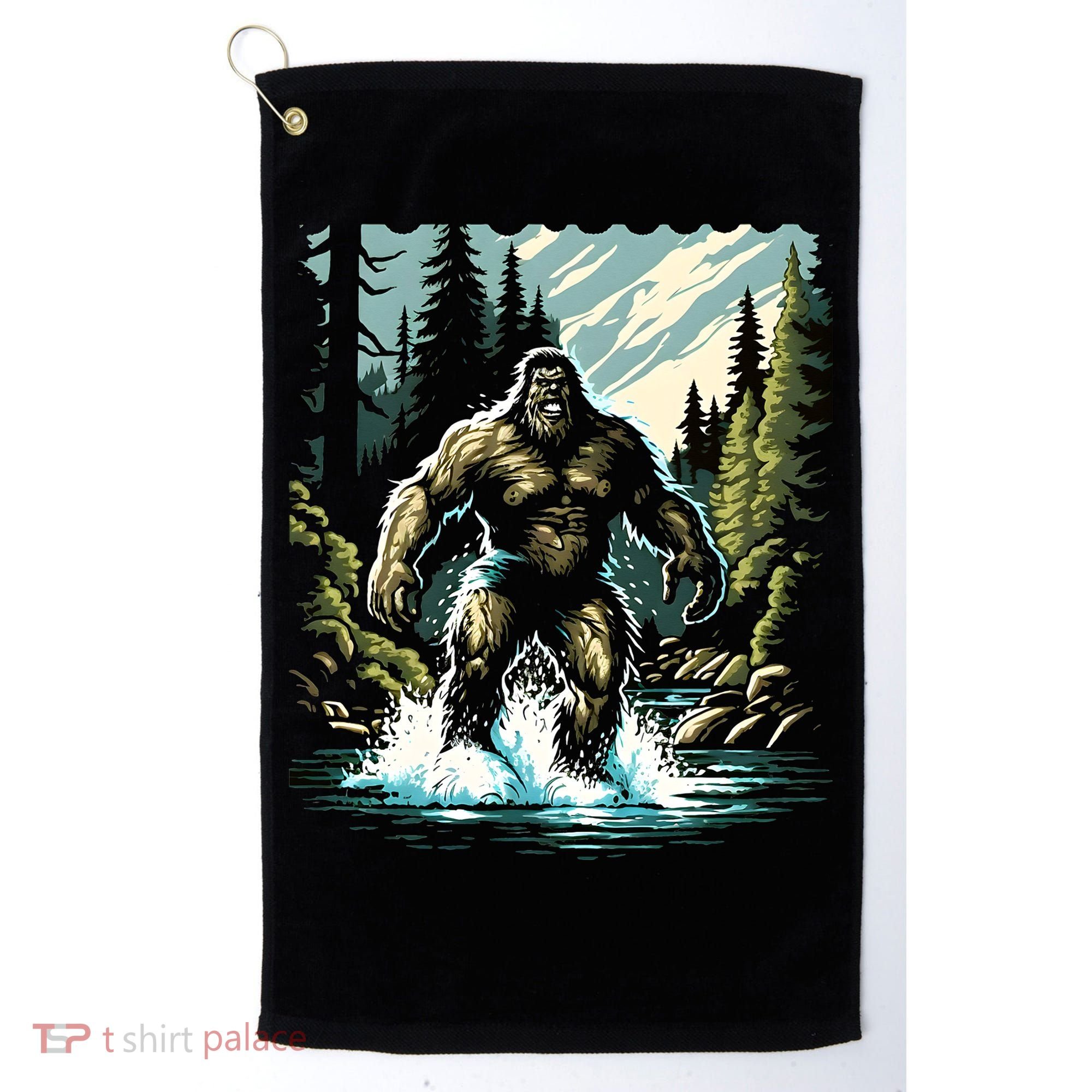 Bigfoot River Crossing in National Forest Sasquatch Cryptid Golf Towel