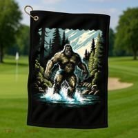 Bigfoot River Crossing in National Forest Sasquatch Cryptid Golf Towel thumb 1