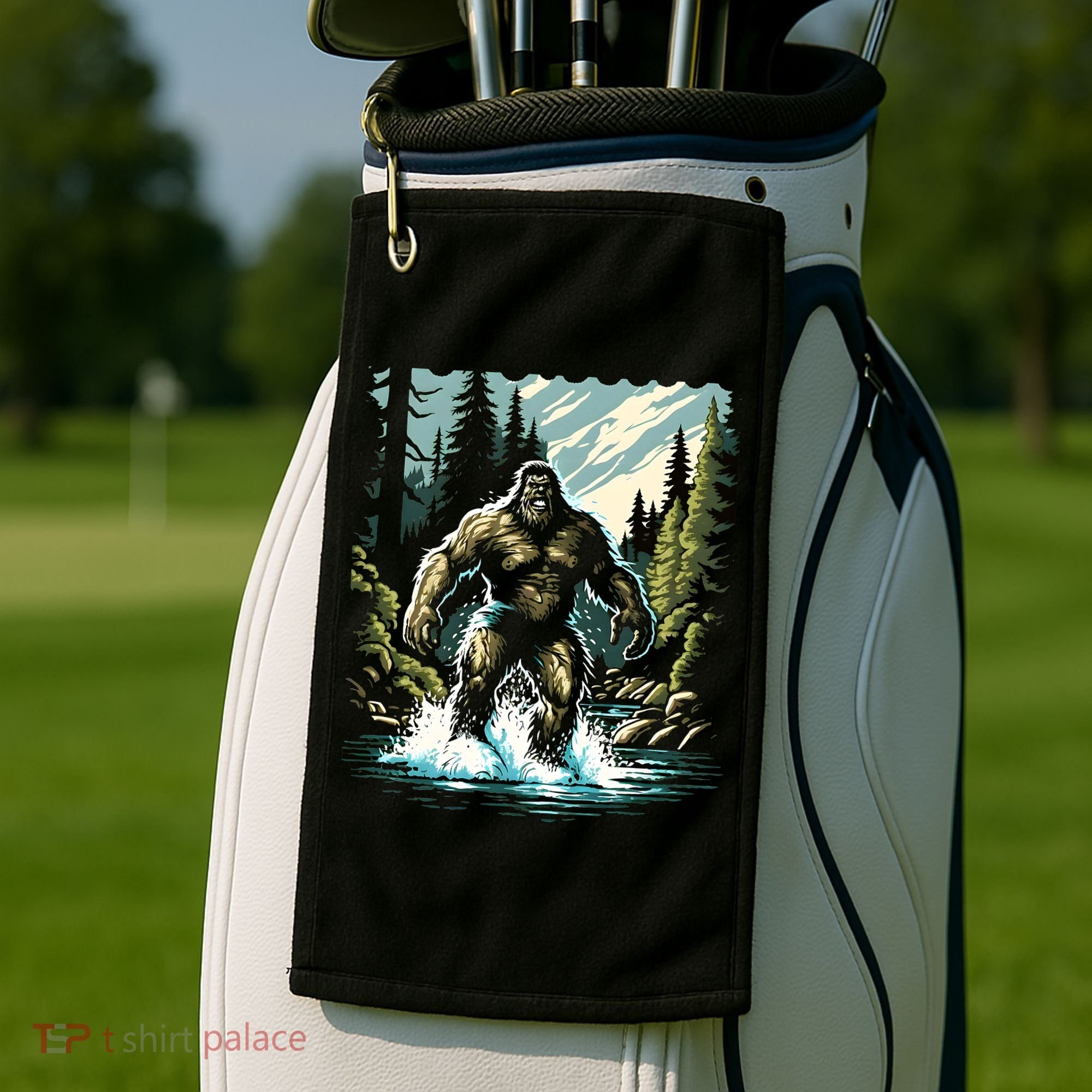 Bigfoot River Crossing in National Forest Sasquatch Cryptid Golf Towel
