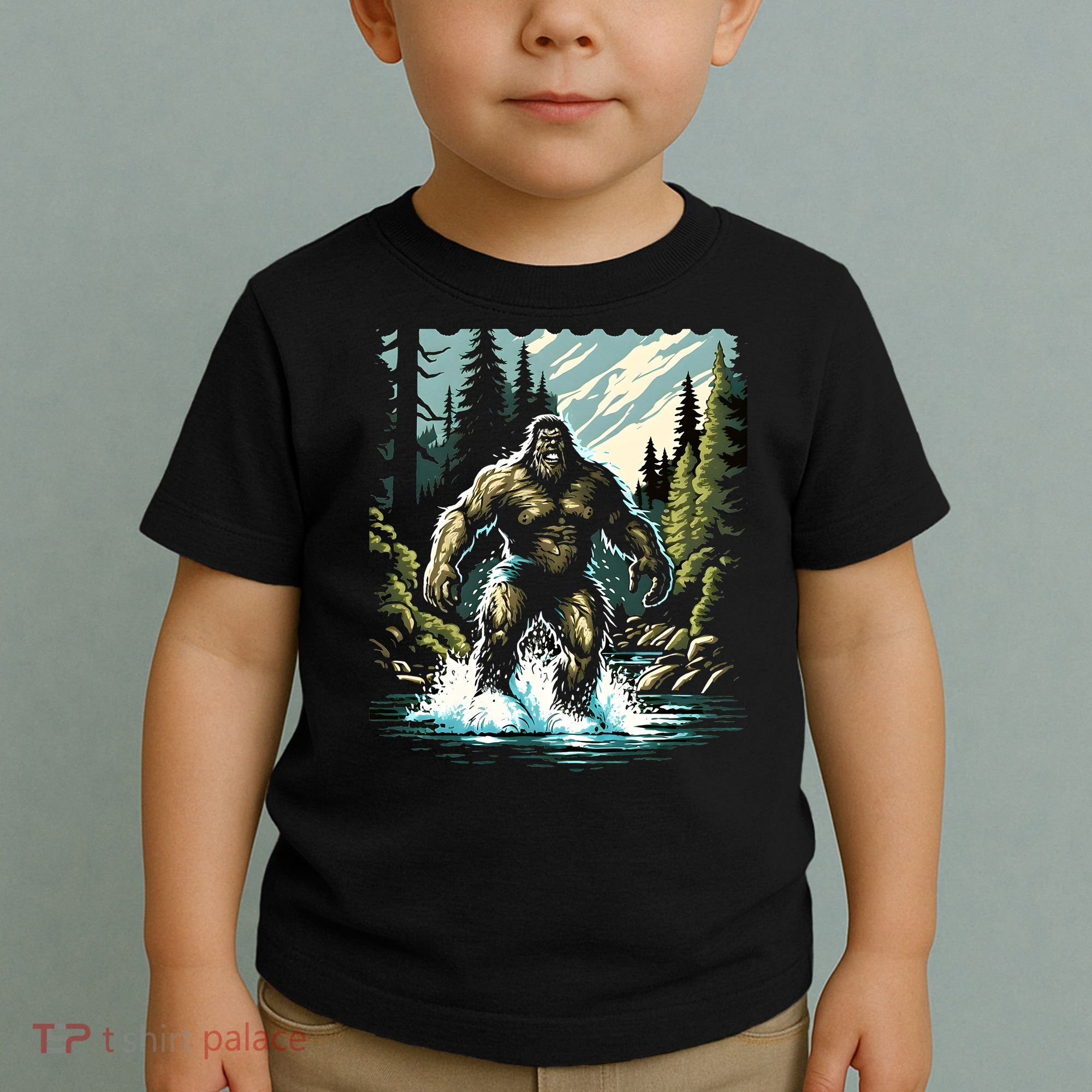 Bigfoot River Crossing in National Forest Sasquatch Cryptid Toddler T-Shirt