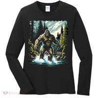 Bigfoot River Crossing in National Forest Sasquatch Cryptid Women's Long Sleeve Shirt thumb 0