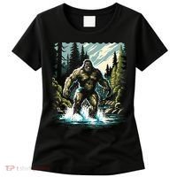 Bigfoot River Crossing in National Forest Sasquatch Cryptid Women's T-Shirt thumb 0