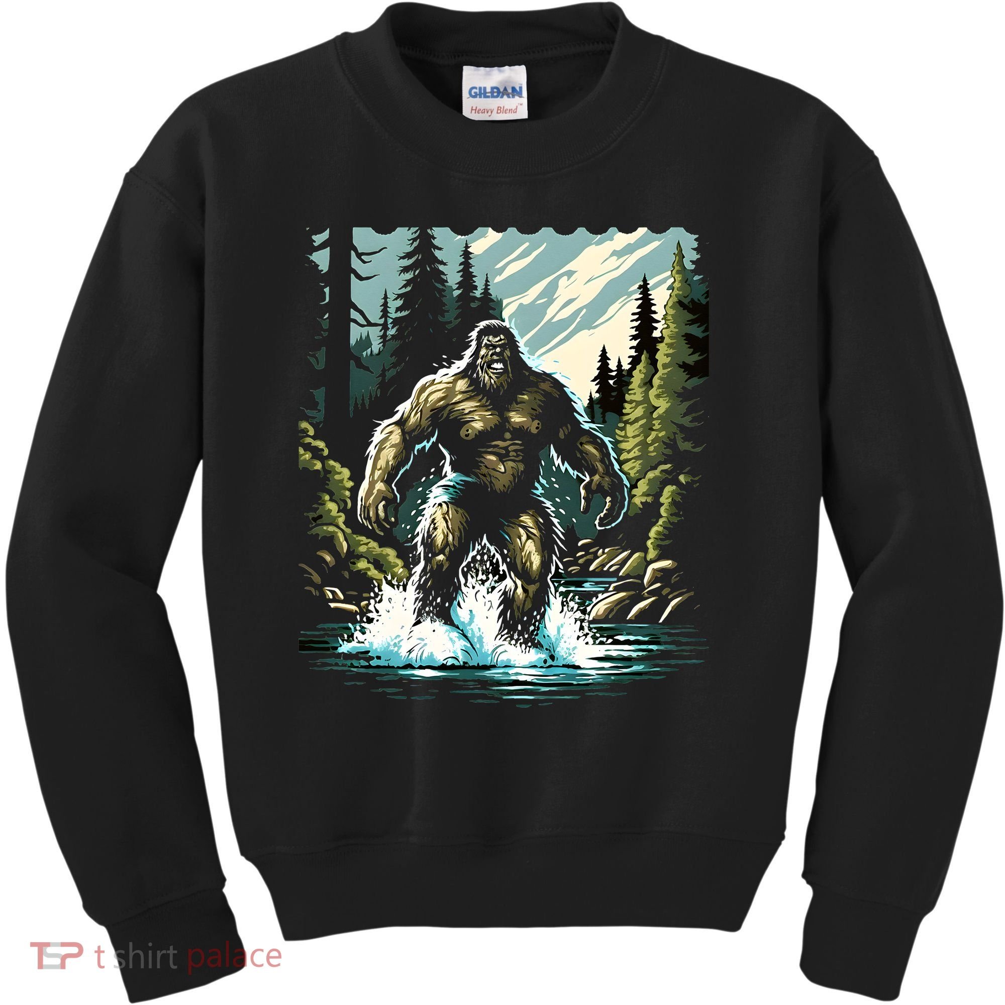 Bigfoot River Crossing in National Forest Sasquatch Cryptid Kids Sweatshirt
