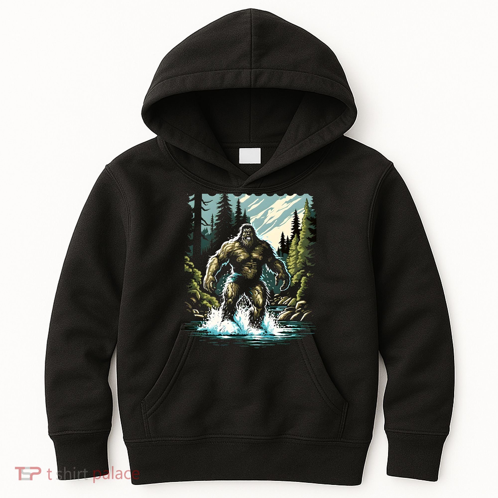Bigfoot River Crossing in National Forest Sasquatch Cryptid Kids Hoodie
