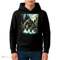 Bigfoot River Crossing in National Forest Sasquatch Cryptid Kids Hoodie thumb 4