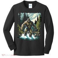 Bigfoot River Crossing in National Forest Sasquatch Cryptid Kids Long Sleeve Shirt thumb 0