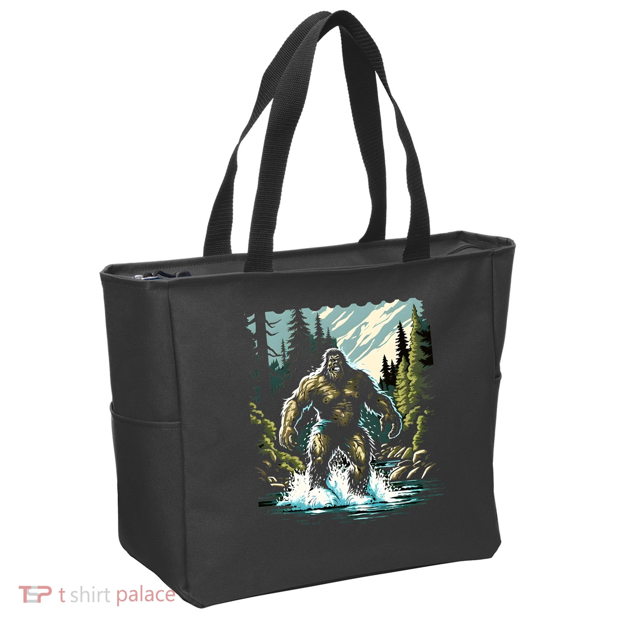 Bigfoot River Crossing in National Forest Sasquatch Cryptid Tote Bag