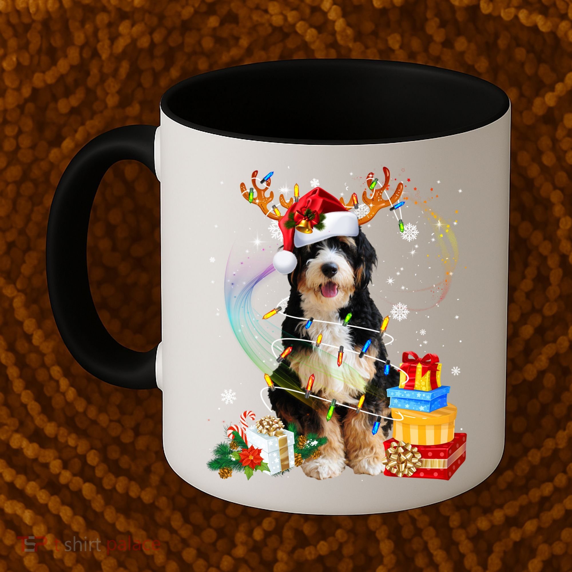 Bernedoodle Reindeer Christmas Lights Funny Dog Xmas Gift Cool Gift Coffee Mug