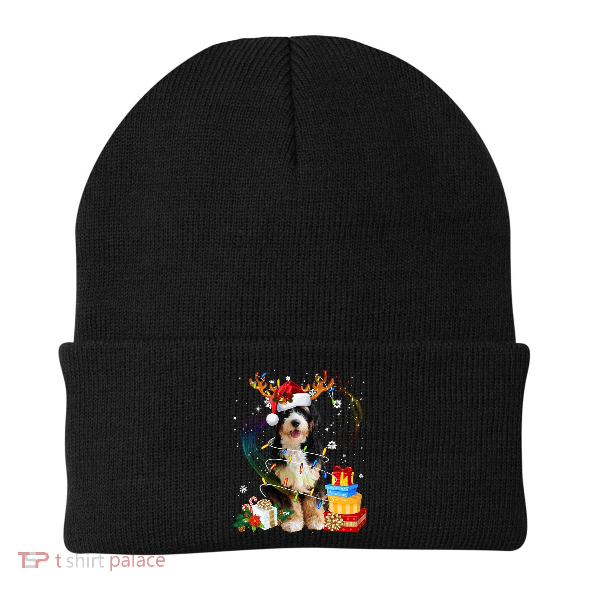 Bernedoodle Reindeer Christmas Lights Funny Dog Xmas Gift Cool Gift Beanie