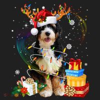 Bernedoodle Reindeer Christmas Lights Funny Dog Xmas Gift Cool Gift Beanie thumb 2
