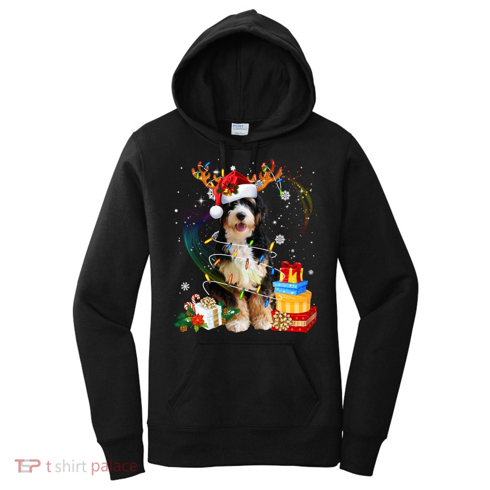 Bernedoodle Reindeer Christmas Lights Funny Dog Xmas Gift Cool Gift Women's Hoodie