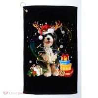Bernedoodle Reindeer Christmas Lights Funny Dog Xmas Gift Cool Gift Golf Towel thumb 0
