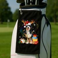 Bernedoodle Reindeer Christmas Lights Funny Dog Xmas Gift Cool Gift Golf Towel thumb 2