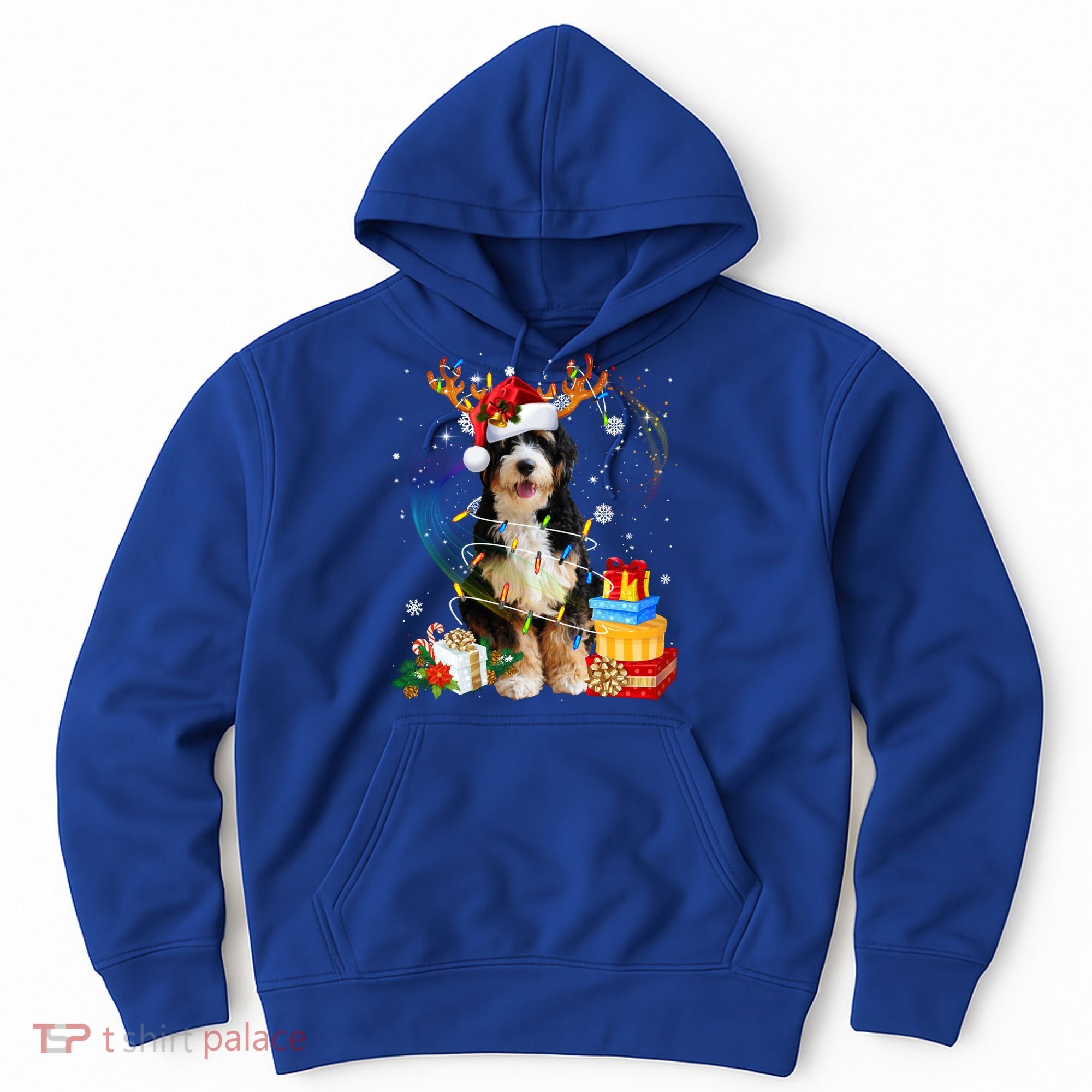 Bernedoodle Reindeer Christmas Lights Funny Dog Xmas Gift Cool Gift Hoodie