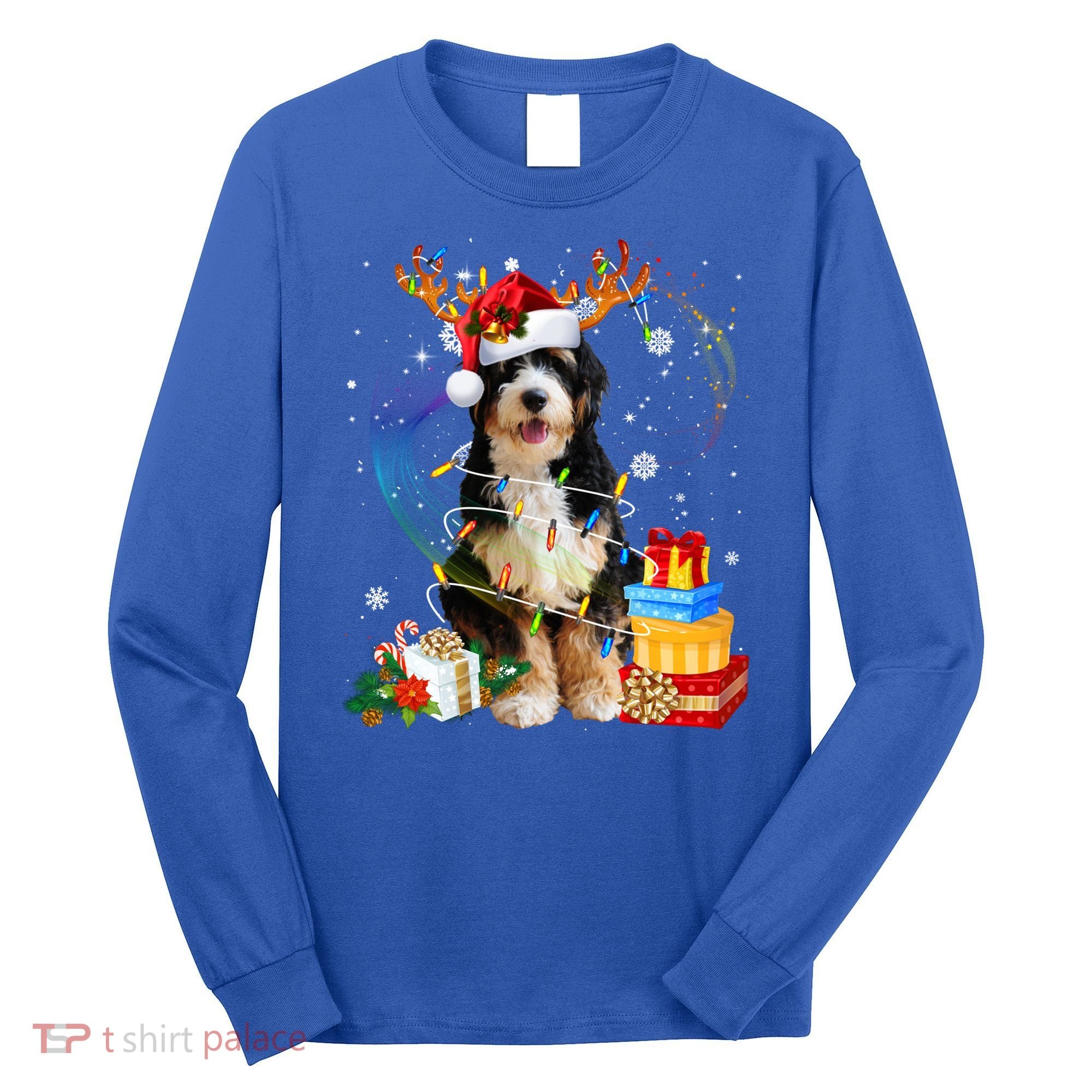 Bernedoodle Reindeer Christmas Lights Funny Dog Xmas Gift Cool Gift Long Sleeve Shirt