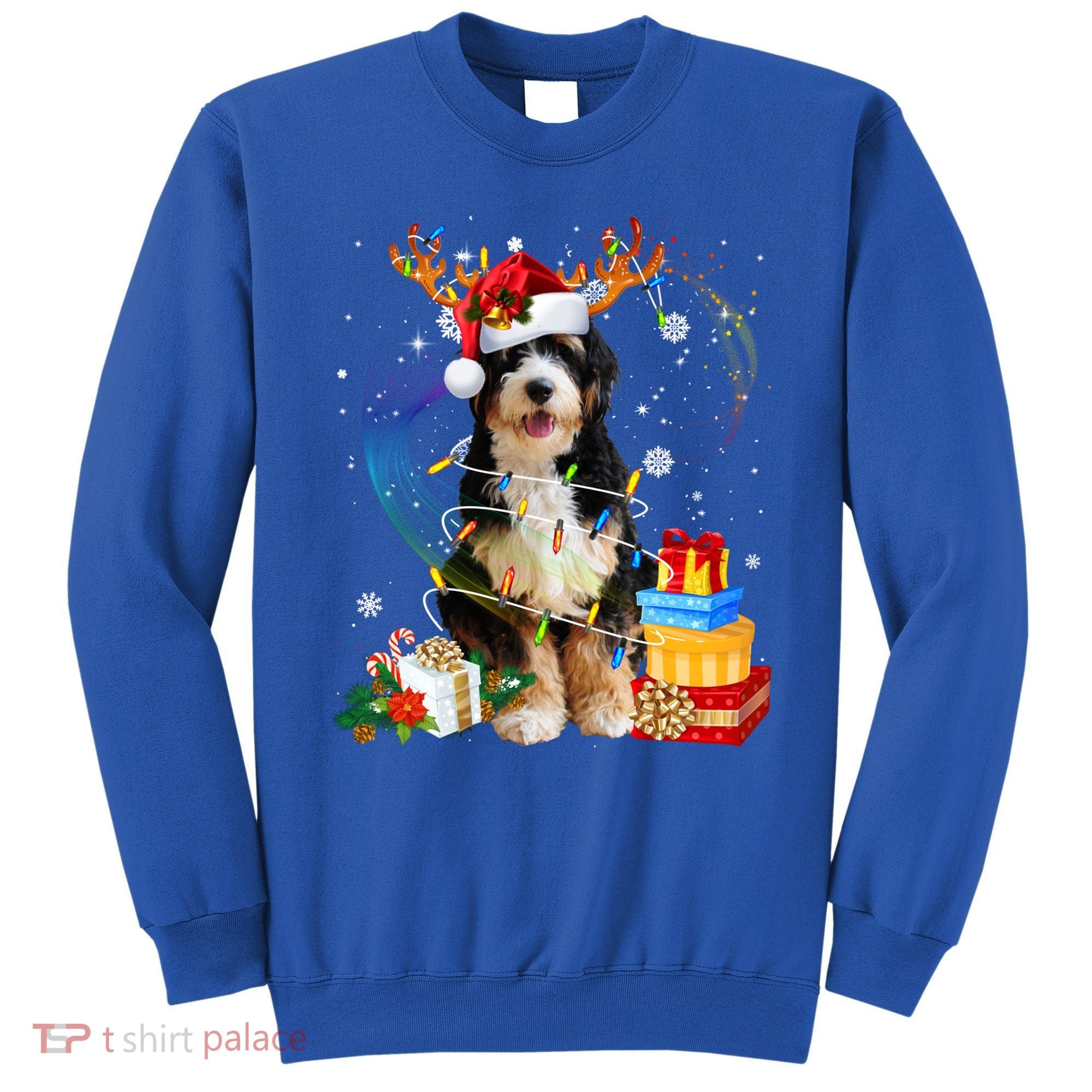 Bernedoodle Reindeer Christmas Lights Funny Dog Xmas Gift Cool Gift Sweatshirt