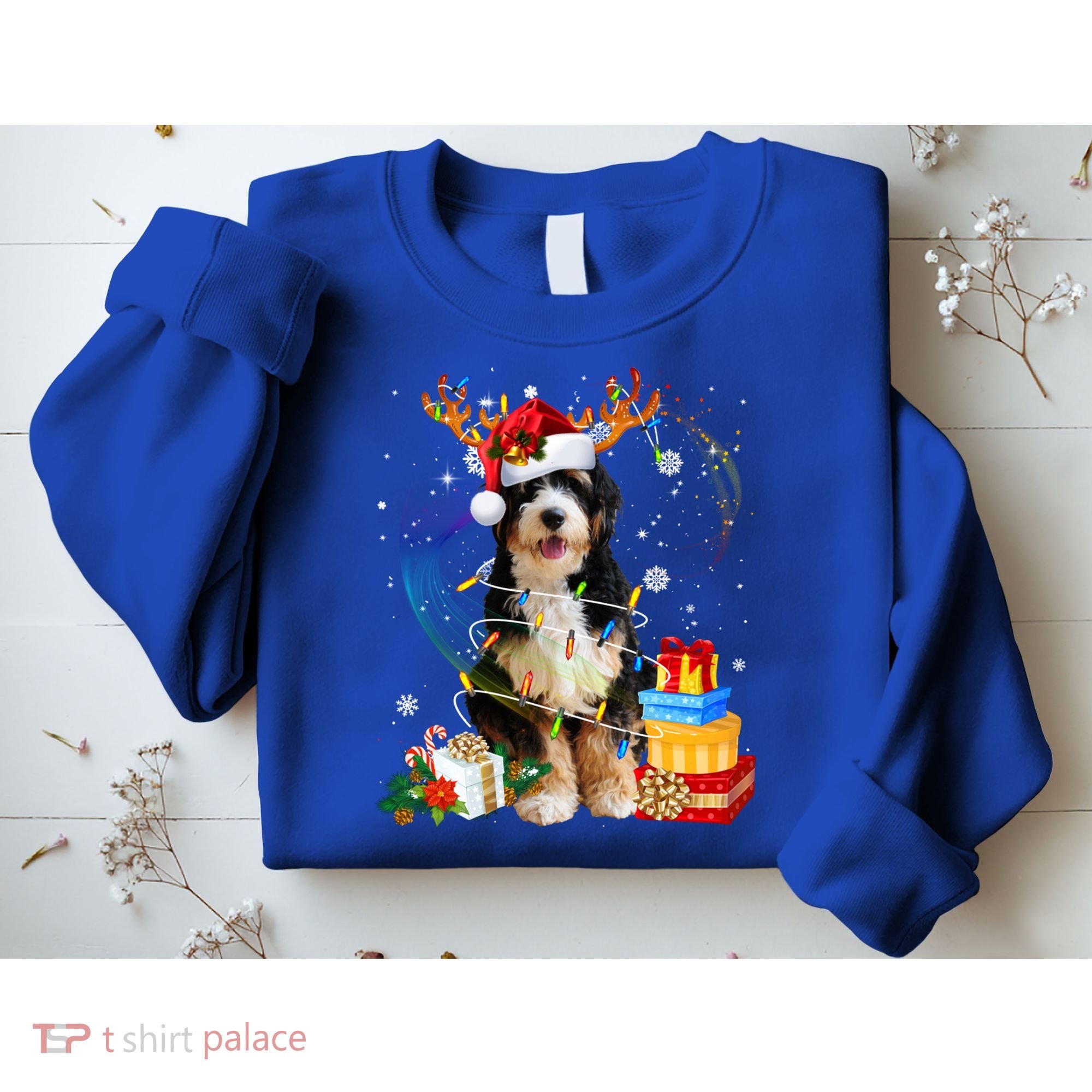 Bernedoodle Reindeer Christmas Lights Funny Dog Xmas Gift Cool Gift Sweatshirt