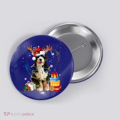 Bernedoodle Reindeer Christmas Lights Funny Dog Xmas Gift Cool Gift Button