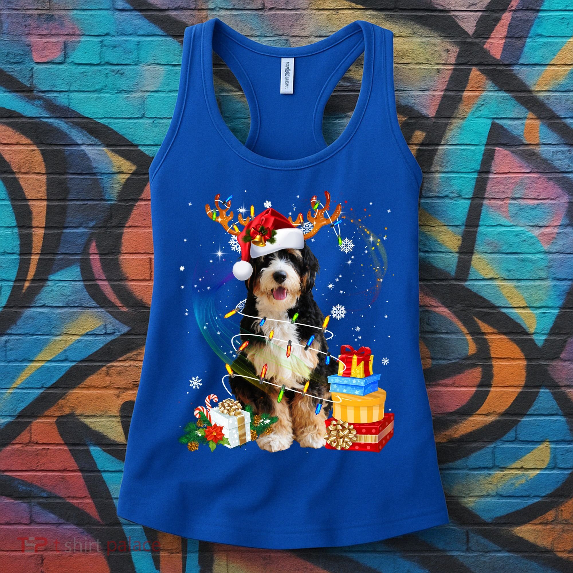 Bernedoodle Reindeer Christmas Lights Funny Dog Xmas Gift Cool Gift Women's Tank Top
