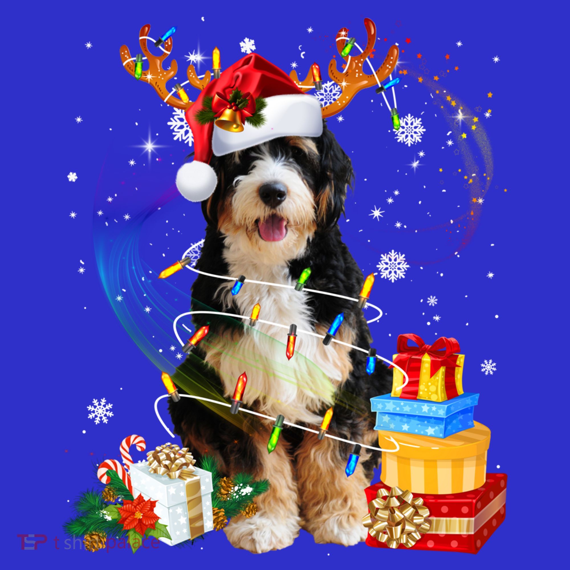 Bernedoodle Reindeer Christmas Lights Funny Dog Xmas Gift Cool Gift Women's Tank Top